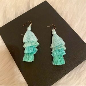Three Tier Trendy Blue Tassel Earrings